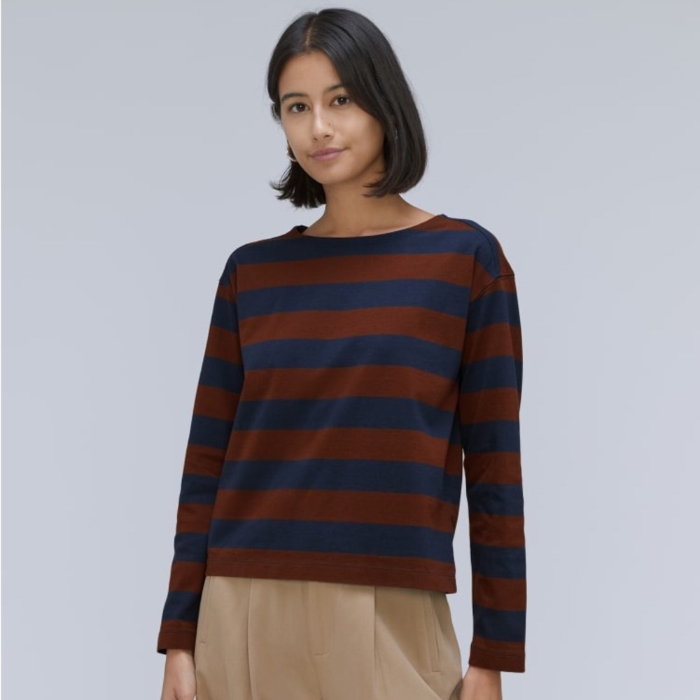 Everlane The Modern Breton Tee Multiple Color Carob and Navy Size XL